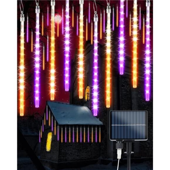 Solar Halloween Lights 20 Tubes 480 LED Meteor Shower Icicle Raindrop Lights - Picture 1 of 7